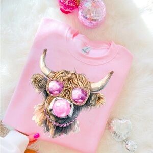 Pink Graphic Sweatshirt with Cow Design